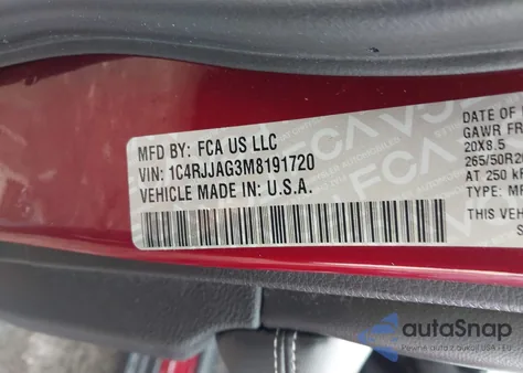 2021 Jeep Grand Cherokee L Altitude 4X2 from USA, damaged, VIN 1C4RJJAG3M8191720